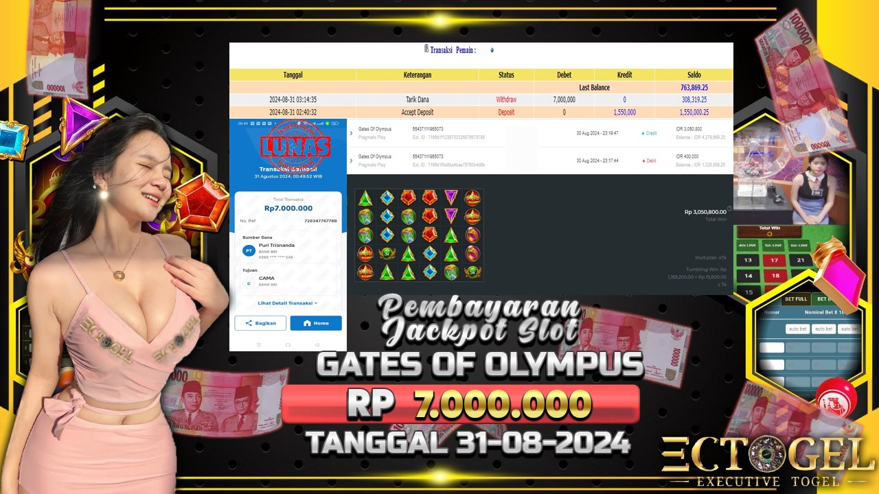 BUKTI JACKPOT SLOT GATES OF OLYMPUS TERPERCAYA DI INDONESIA TGL 31-08-2024