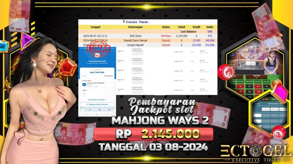 BUKTI JACKPOT SLOT MAHJONG WAYS 2 TERPERCAYA DI INDONESIA TGL 03-08-2024