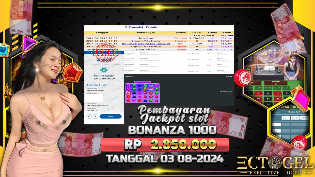 BUKTI JACKPOT SLOT SWEET BONANZA 1000 TERPERCAYA DI INDONESIA TGL 03-08-2024