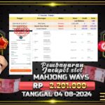 BUKTI JACKPOT SLOT MAHJONG WAYS TERPERCAYA DI INDONESIA TGL 04-08-2024