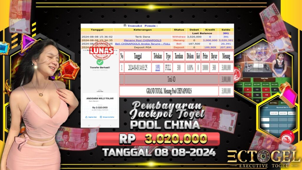 BUKTI JACKPOT TOGEL ONLINE POOL CHINA TERPERCAYA DI INDONESIA TGL 08-08-2024