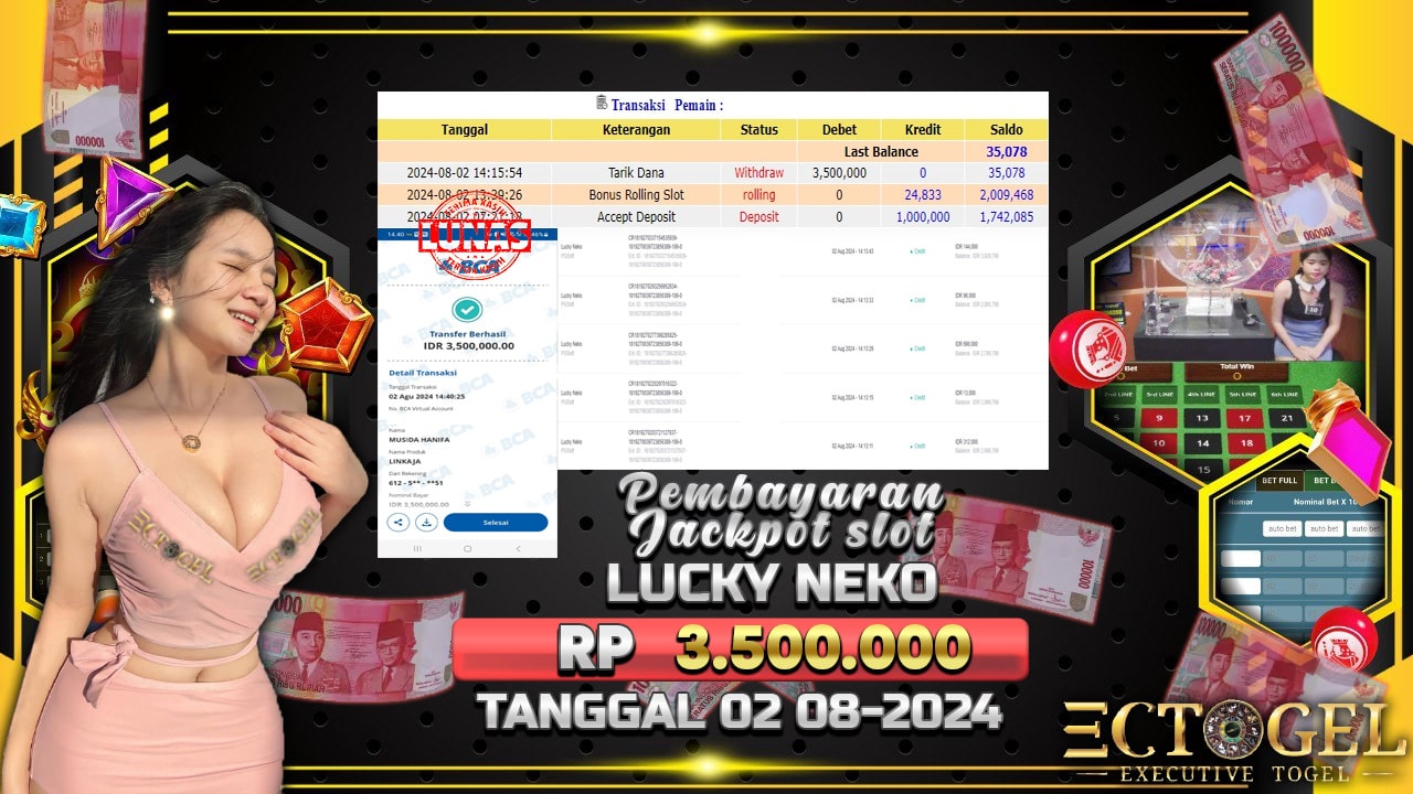 BUKTI JACKPOT SLOT LUCKY NEKO TERPERCAYA DI INDONESIA TGL 02-08-2024