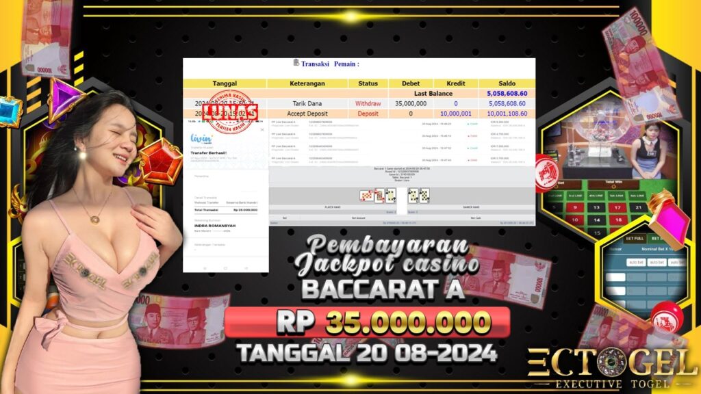 BUKTI JACKPOT LIVE CASINO BACCARAT TERPERCAYA DI INDONESIA TGL 20-08-2024