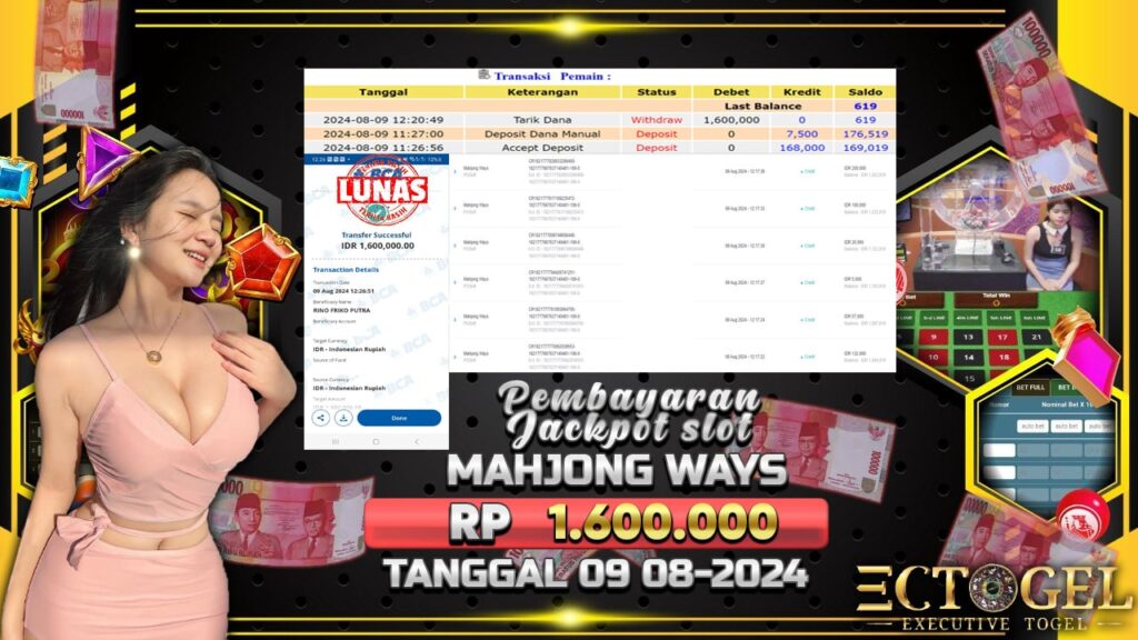 BUKTI JACKPOT SLOT MAHJONG WAYS  TERPERCAYA DI INDONESIA TGL 09-08-2024