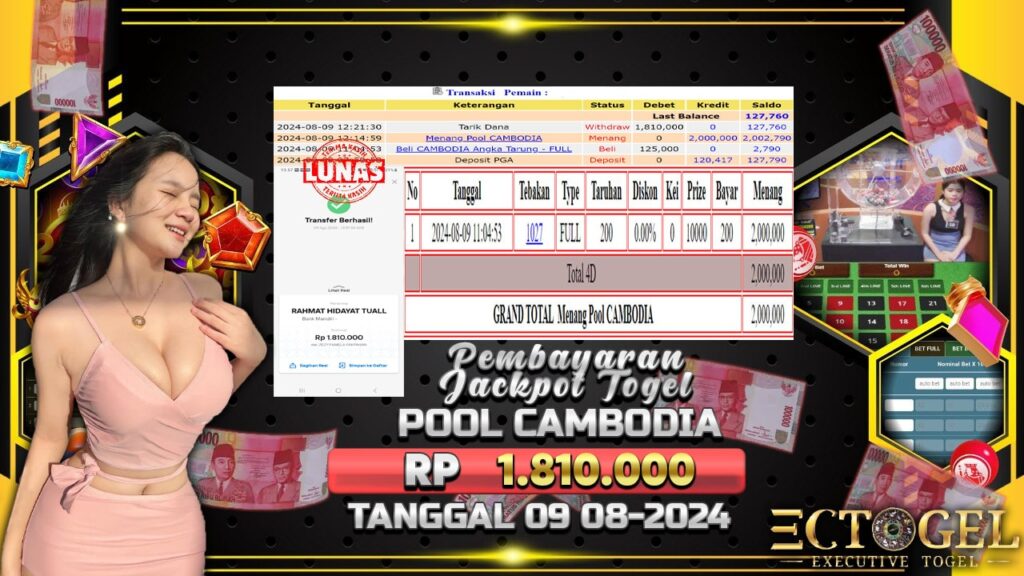 BUKTI JACKPOT TOGEL ONLINE POOL CAMBODIA TERPERCAYA DI INDONESIA TGL 09-08-2024