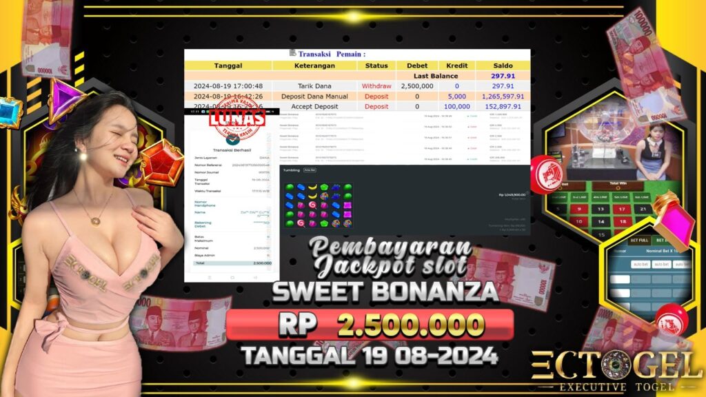 BUKTI JACKPOT SLOT SWEET BONANZA TERPERCAYA DI INDONESIA TGL 19-08-2024