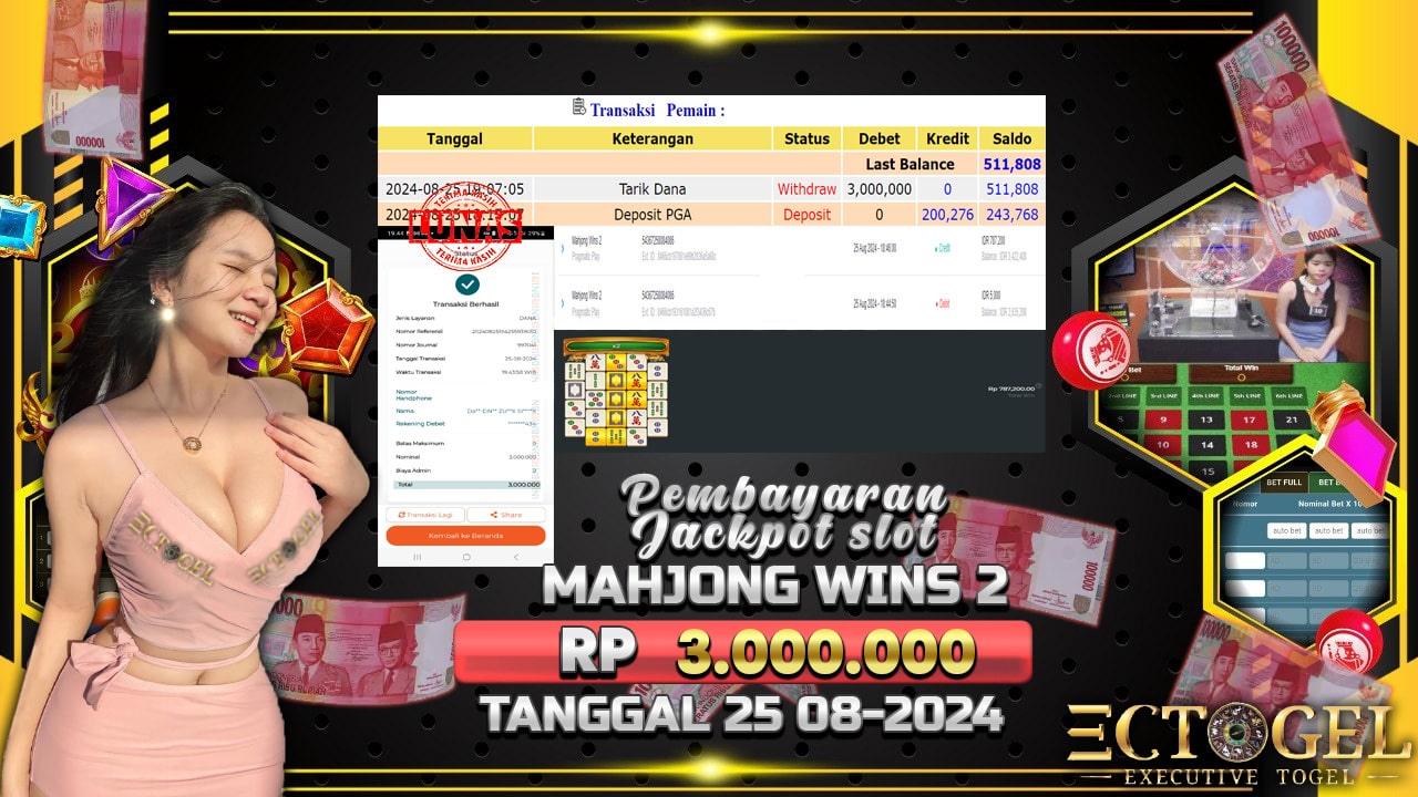 BUKTI JACKPOT SLOT MAHJONG WINS 2 TERPERCAYA DI INDONESIA TGL 25-08-2024