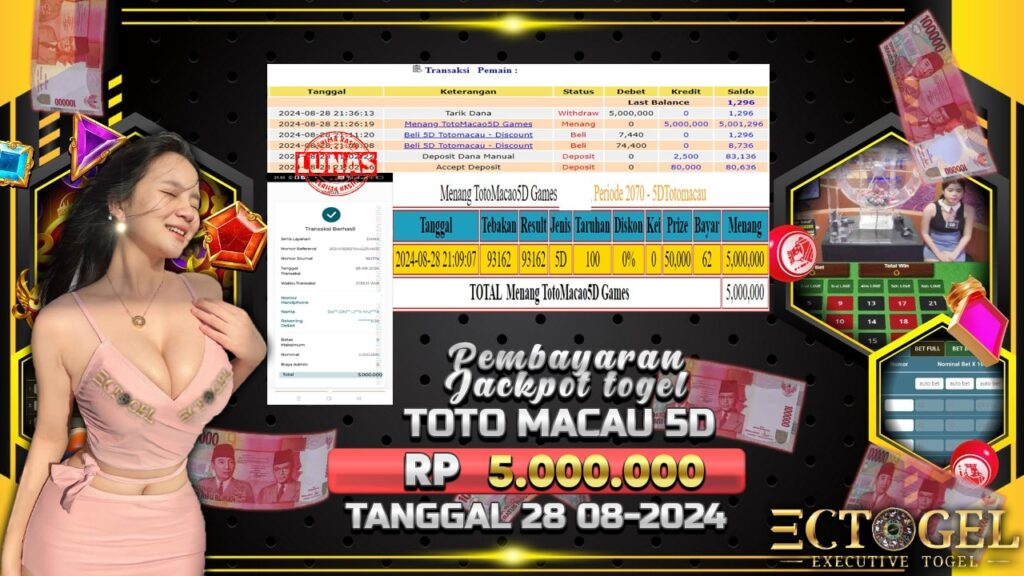 BUKTI JACKPOT TOGEL ONLINE TOTO MACAU 5D TERPERCAYA DI INDONESIA TGL 28-08-2024