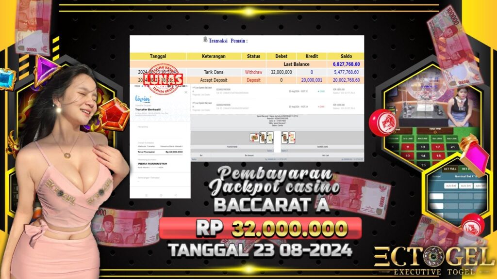 BUKTI JACKPOT LIVE CASINO BACCARAT A TERPERCAYA DI INDONESIA TGL 23-08-2024