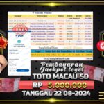 BUKTI JACKPOT TOGEL ONLINE TOTO MACAU 5D TERPERCAYA DI INDONESIA TGL 22-08-2024