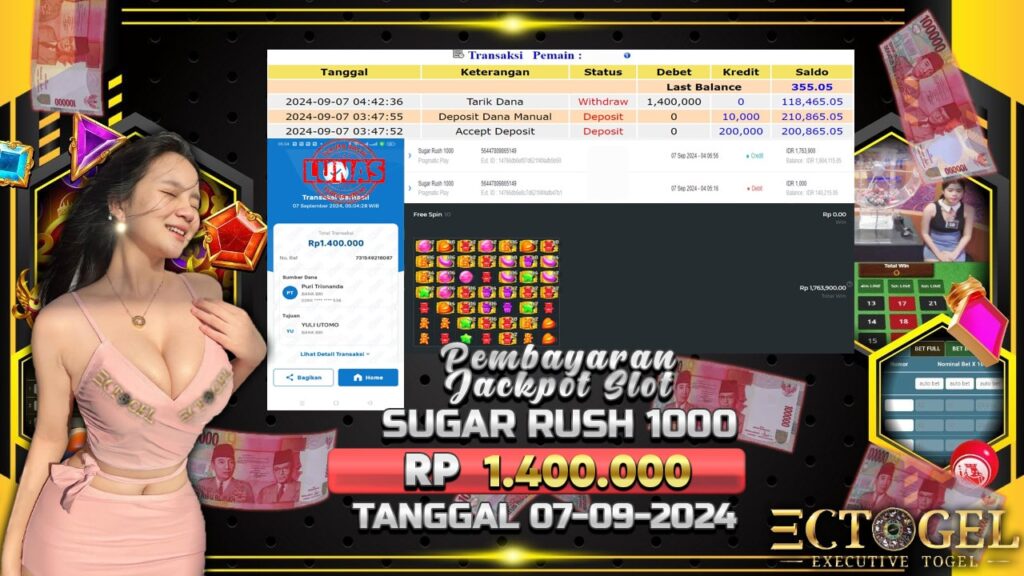 BUKTI JACKPOT SLOT SUGAR RUSH 1000 TERPERCAYA DI INDONESIA TGL 07-09-2024