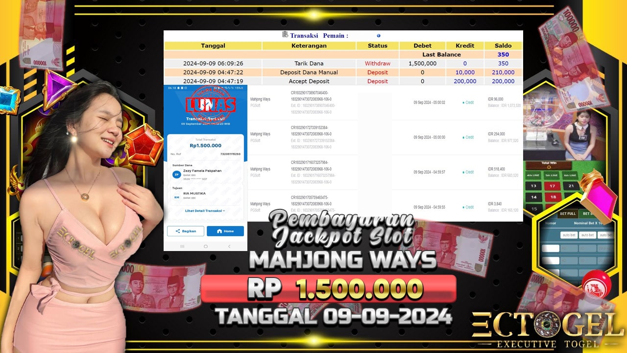 BUKTI JACKPOT SLOT MAHJONG WAYS TERPERCAYA DI INDONESIA TGL 09-09-2024