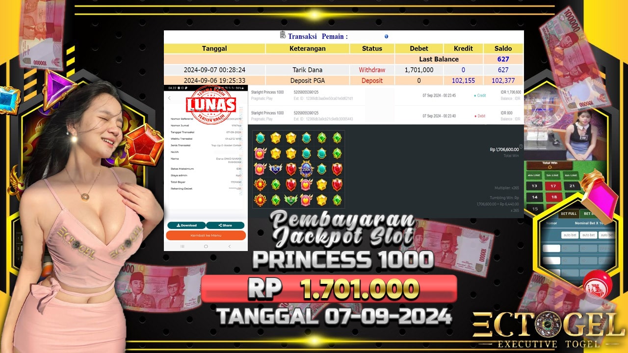 BUKTI JACKPOT SLOT STARLIGHT PRINCESS 1000 TERPERCAYA DI INDONESIA TGL 07-09-2024