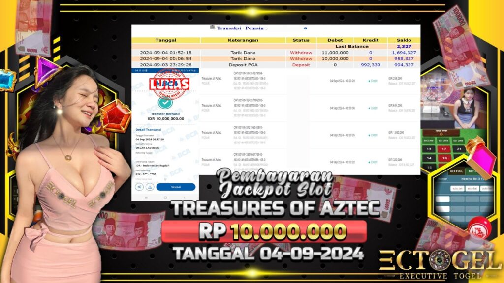 BUKTI JACKPOT SLOT TREASURES OF AZTEC TERPERCAYA DI INDONESIA TGL 04-09-2024