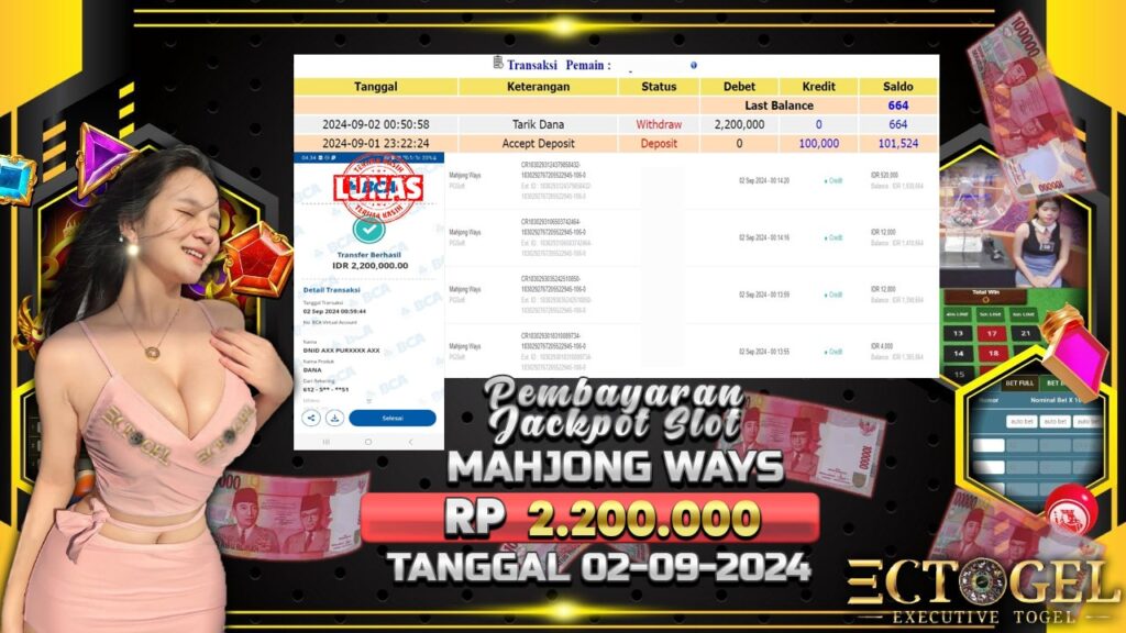 BUKTI JACKPOT SLOT MAHJONG WAYS TERPERCAYA DI INDONESIA TGL 02-09-2024