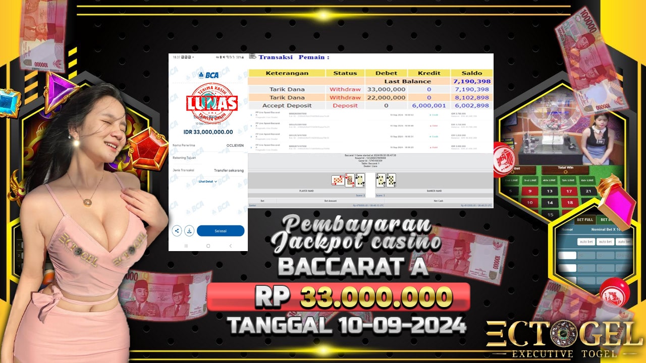 BUKTI JACKPOT LIVE CASINO BACCARAT A TERPERCAYA DI INDONESIA TGL 10-09-2024