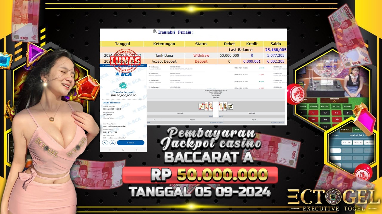 BUKTI JACKPOT LIVE CASINO BACCARAT TERPERCAYA DI INDONESIA TGL 05-09-2024